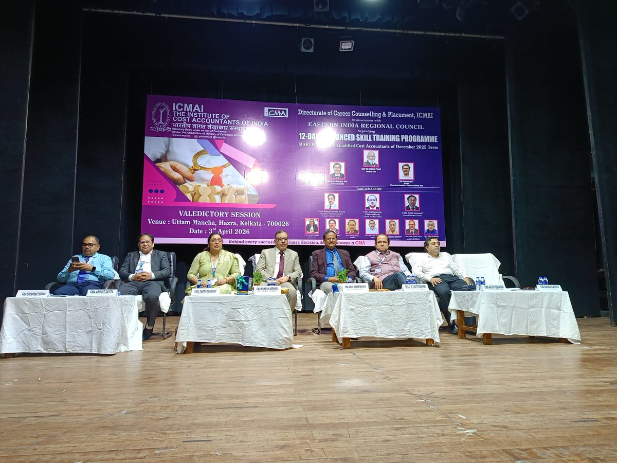 NALCO_India's tweet photo. Shri Abhay Kumar Behuria, Director (Finance), as Guest of Honour, graced valedictory session of the Advanced Skill Training Programme organized by Institute of Cost Accountants of India (#ICMAI) in association with Eastern India Regional Council (#EIRC) at #Kolkata. He addressed the newly qualified young CMAs and felicitated distinguished all India rank holders with certificates and medals. @ICMAICMA @IBhubaneswar
