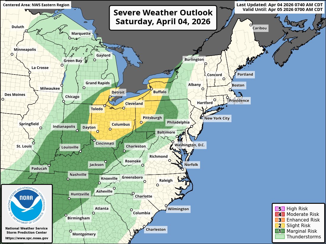 Slight Risk of severe storms across parts of the Lower Great Lakes ...