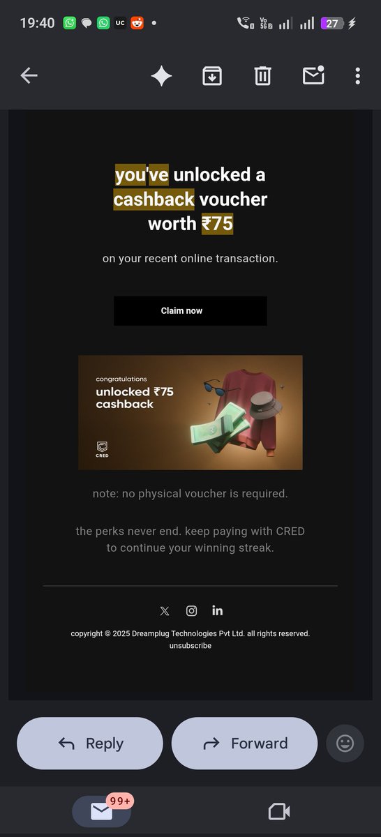SwipesAndSmiles's tweet image. What a waste of #designthinking and #userexperience.

Paid CC bill on @CRED_club app.
No voucher/nothing on app.
Now getting emails with "you have earned 75 cashback" with absolutely no details around what voucher is it, where to access it in #cred app.

And once you click on it,