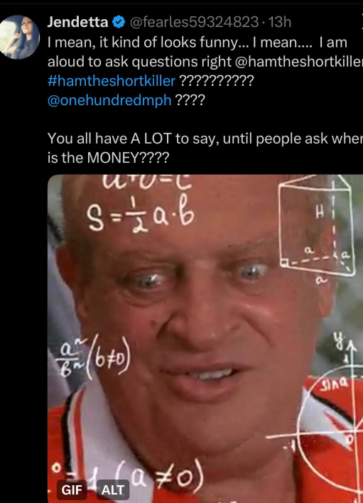 udontknowjack99's tweet photo. These are the people "writing their own legal filings".  you are ALLOWED to ask questions, #drunt, just don't ask them ALOUD.  Because, well, you're stupid.  

As far as equations go, try this one on for size. 

4 + 4 = HEAD.  Solve for helipad.  

MMTLP 

#notforeheadadvice https://t.co/xLLTGkd7hN