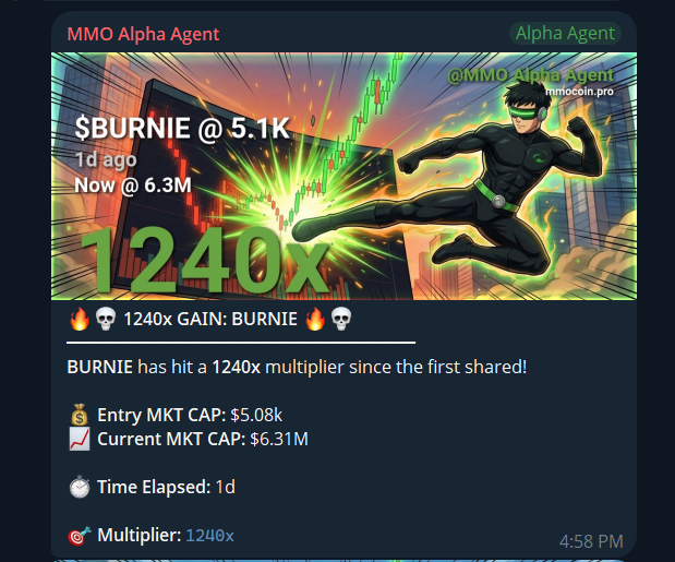 MMOProOfficial's tweet photo. $BURNIE no words 📈 📈 Detected so early via $MMO Alpha Agent! 🔥
1240x $BURNIE  🧙‍♂️ @toly 

#Solana #SolanaCrypto https://t.co/3iYjhPPt4F