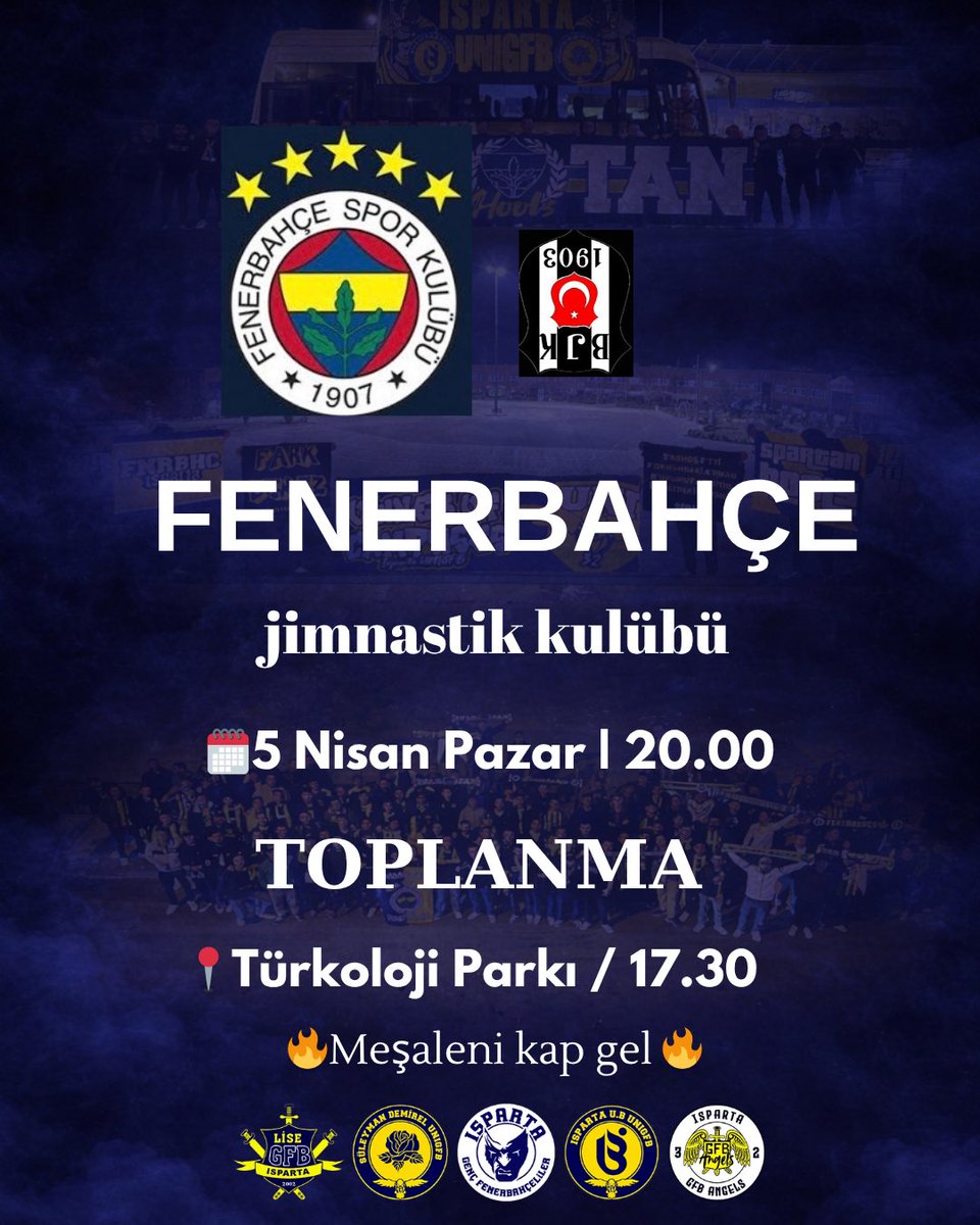 BİZİM OLDUĞUMUZ HER YER BİZİMDİR!

FENERBAHÇE’mizin yarın jimnastik kulübü ile oynayacağı maç için saat 17.30'da Türkoloji parkında (iyaş çimler) meşalelerimizle birlikte toplanıyoruz. Isparta'da olan tüm kardeşlerimizi bekliyoruz.

#SpartanHools