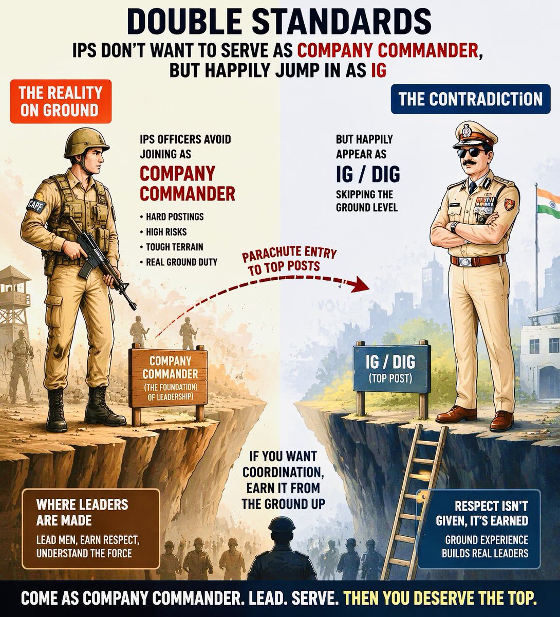 CAPF bleeds on frontlines, IPS takes the top posts.

Sacrifice = CAPF
Power = IPS

Not coordination—clear double standards to please a lobby.

Respect the uniform, not lobby politics. 🇮🇳 #CAPF #JusticeForCAPF
