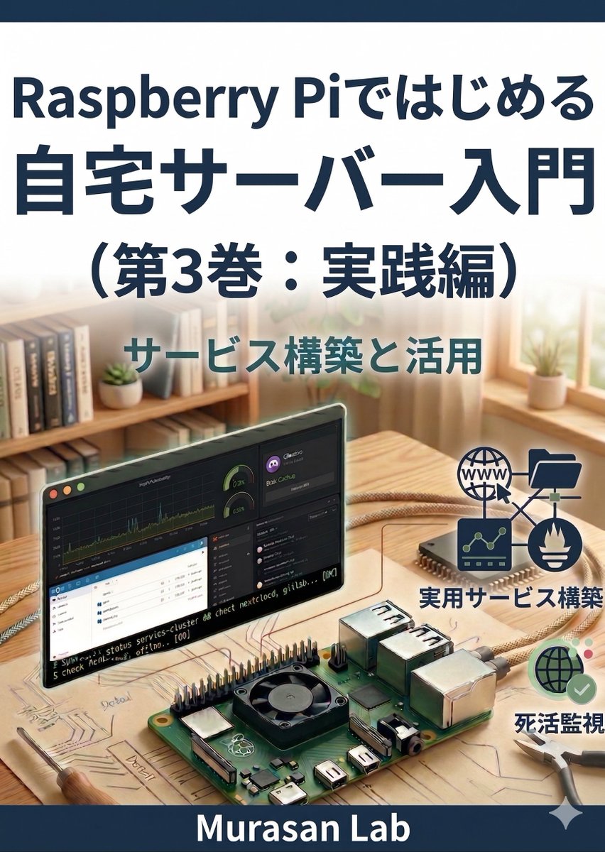murasametech's tweet photo. 非常に好評いただいている「Raspberry Piではじめる自宅サーバー入門」シリーズ、「第3巻：実践編」が間もなくリリースできそうです。

第３巻で解説するようなサービスをセットアップすることによって実際に私たちが生活の中で役立つシステムを日常的に使用できるようになります📲

私の使っているサービスを実例を上げながら解説していますので是非参考にしてみてください😄

#zenn #raspberrypi #自宅サーバー