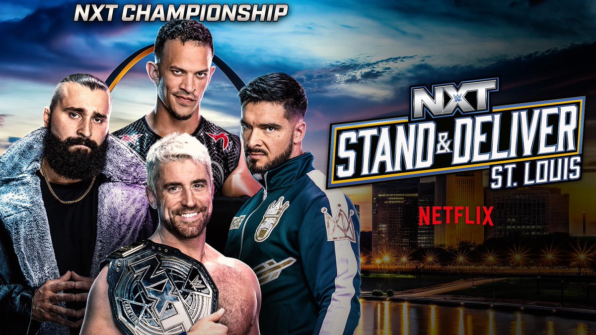 WWEIndia's tweet photo. Kal #WWENXT #StandAndDeliver par LIVE at 4:30 AM (IST) on @NetflixIndia:
🏆 Joe Hendry vs. Ricky Saints vs. Ethan Page vs. Tony D’Angelo - Fatal 4-Way #NXTTitle Match
🏆 Jacy Jayne vs. Kendal Grey vs. Lola Vice - NXT Women’s Title Triple Threat Match
🏆 Myles Borne vs. Johnny Gargano - NXT #NATitle Match
🏆 Tatum Paxley vs. Blake Monroe - NXT Women’s North American Title Match
…and MORE! ⬇️