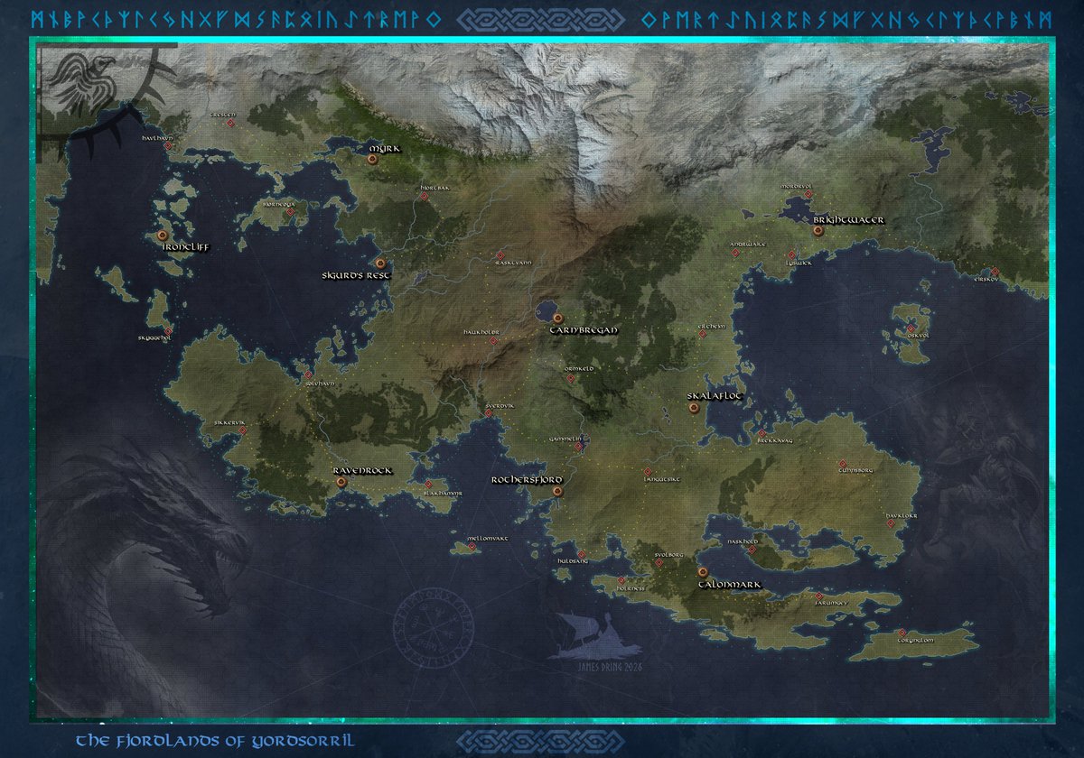 JDCartography's tweet image. Completed the Fjordlands of Yordsorril. #rpg #ttrpg #worldbuilding #fantasy #mapping #cartography