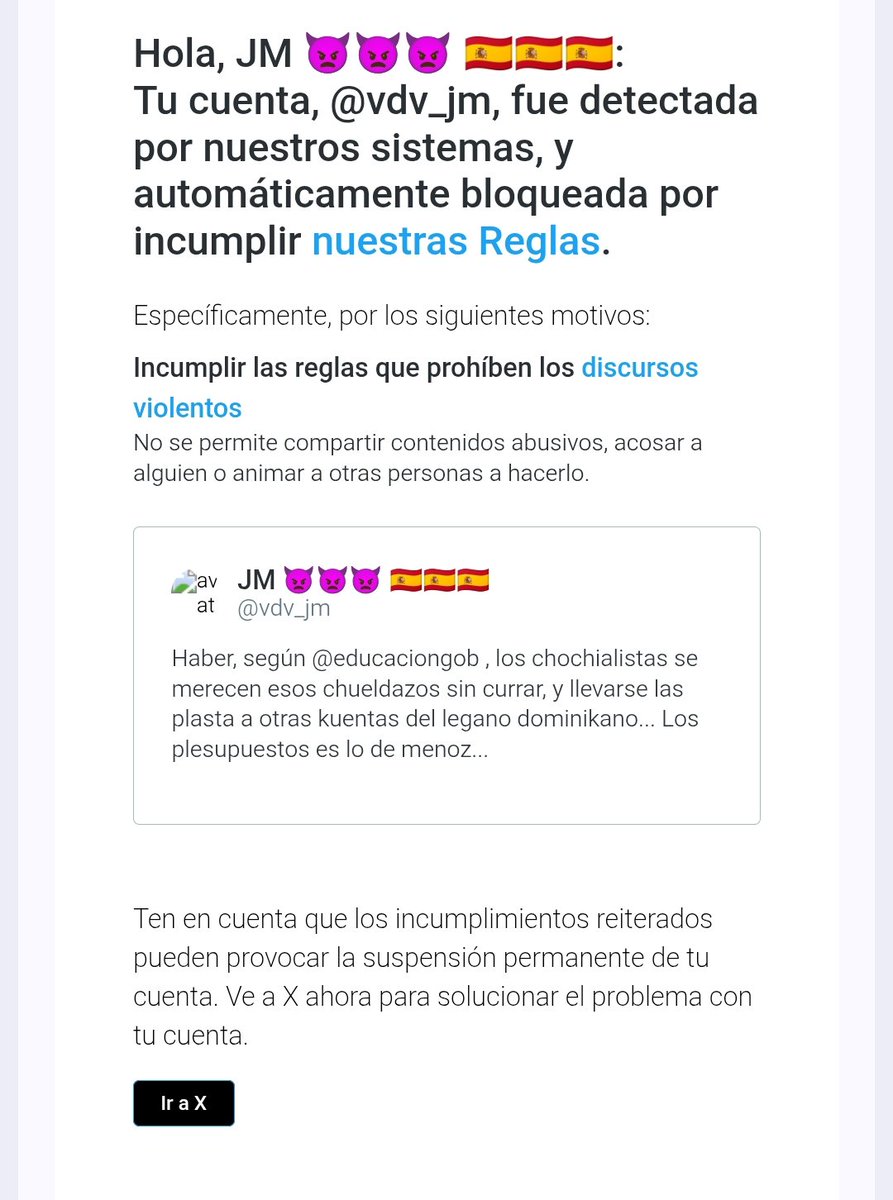 jmps2_68's tweet photo. @XEspana @elonmusk , me han bloqueado la cuenta por el comentario siguiente...
De verdad ??? 
Esa cuenta ya no existe y así seguirá hasta que se me pase el cabreo.
Mañana daré de baja también ésta.
Aquí no hay libertad de expresión ?
La ironía está prohibida ?? https://t.co/DBJgc6ZXBa