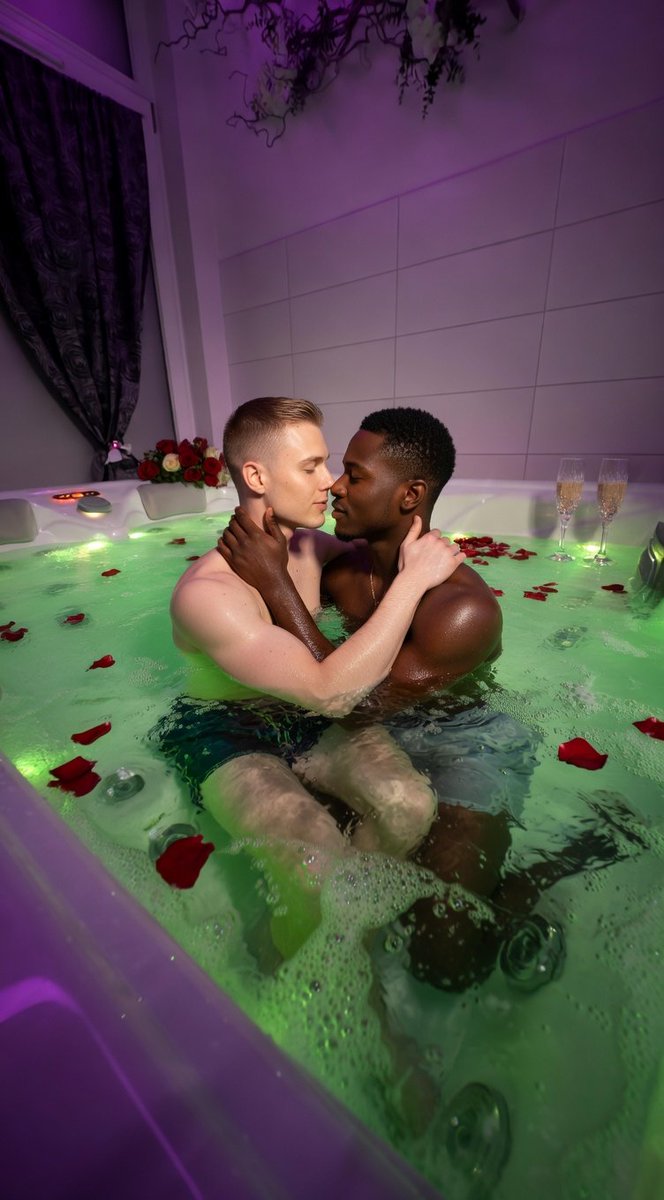 spa_quarterelle's tweet photo. Jacuzzi, néon violet, pétales de roses et une connexion qui fait monter la température… 🔥
Certains regards disent tout ce qu’il faut savoir.
Tu valides ? 👀
#GayCouple #JacuzziVibes #LGBT #LuxuryLifestyle #HotTubRomance #MensFashion" https://t.co/c40oEMehOg