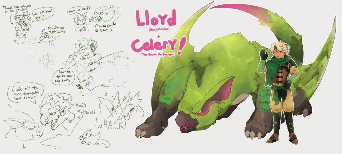 f1shtackle's tweet photo. back from my 10 week break, been working on a ninjago x monster hunter stories au ! this game has got me in a vice grip
first is lloyd ofc 🥗💚
#ninjago #monterhunter https://t.co/5Wc7fZ7RCd