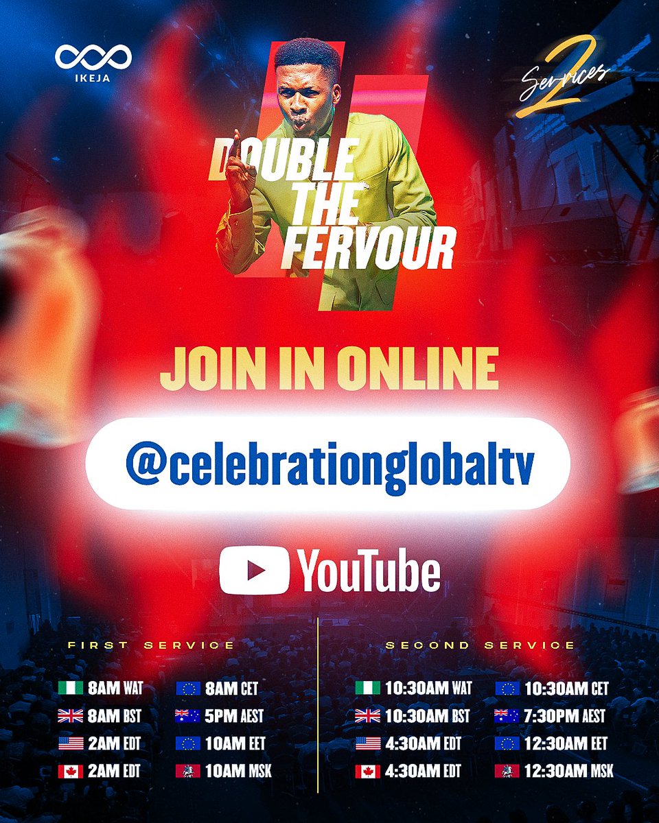 Good news, family! 🎉

As we gather in two powerful services, our online family is not left out

We’ll be streaming both services live so you can be a part of all God is set to do, wherever you are. ❤️

Join us this Sunday:
⏰ 8:00AM &amp; 10:30AM (WAT)
📺 @ Celebrationglobaltv on
