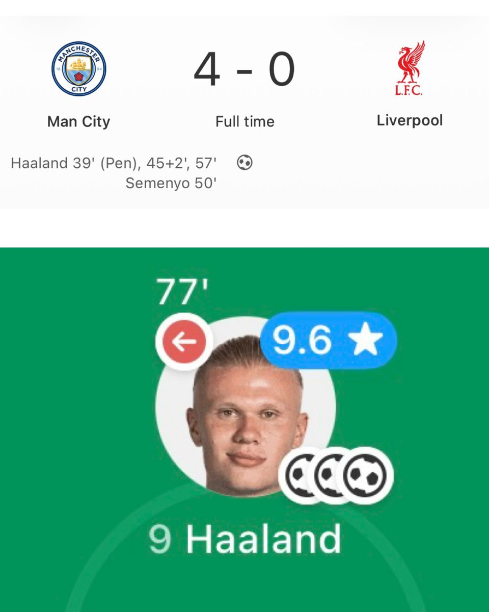FotMob's tweet image. 🏴󠁧󠁢󠁥󠁮󠁧󠁿🏆 Four goals spread closely either side of half time, including three for Erling Haaland, sees Man City beat Liverpool to claim a place in the FA Cup semifinals. 

James Trafford also saved a second half Mo Salah penalty.
