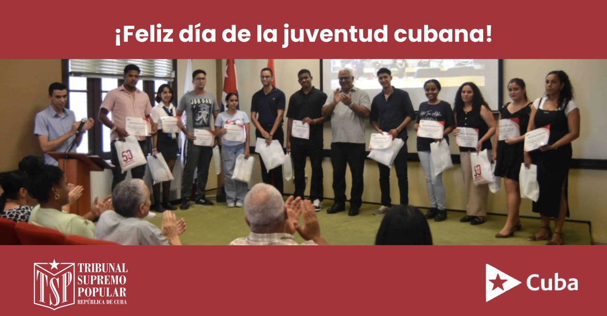 Muchas felicidades a nuestros pioneros y jóvenes del país. En el Sistema de <a href="/TSupremoCU/">TSupremoCU</a> los jóvenes son el presente y futuro. El  ejemplo de entrega y responsabilidad de todos los días nos enorgullece e inspira para seguir adelante. <a href="/DiazCanelB/">Miguel Díaz-Canel Bermúdez</a> <a href="/DrRobertoMOjeda/">Dr. Roberto Morales Ojeda</a> <a href="/MeyvisEstevezE/">Meyvis Estevez Echevarría</a>