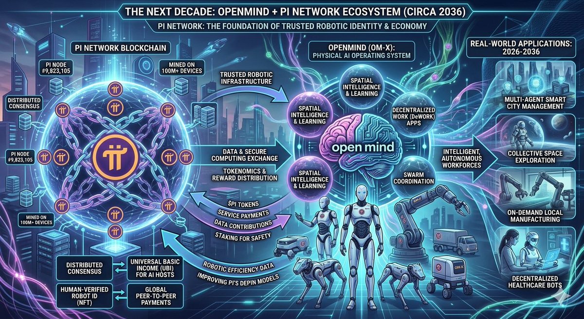 JessBarneysyd's tweet photo. The fusion of OpenMind and Pi Network is a massive milestone for the "Robot Economy" in 2026. Here’s a post designed for X (Twitter) that captures the cyber-future energy of this collaboration. https://t.co/e0uac68Vmk
