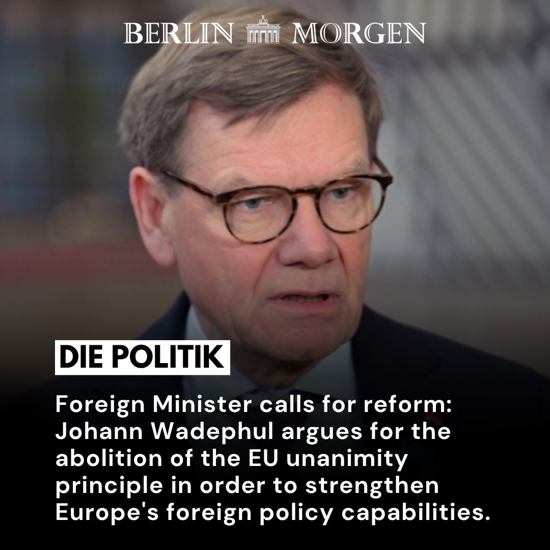 Berlin_Morgen's tweet image. Wadephul betont, dass die EU ohne Einstimmigkeit schneller, geeinter und effizienter auf globale Herausforderungen reagieren könne. 

#BerlinMorgen #EUReform #Außenpolitik #Berlin #Diplomatie 

Read More: berlinmorgen.de