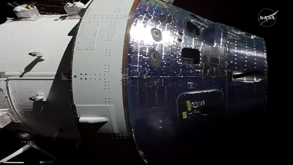 Selfie of <a href="/NASA/">NASA</a> Orion spacecraft Integrity on Artemis II live stream as viewed from solar array on April 4th 2026.