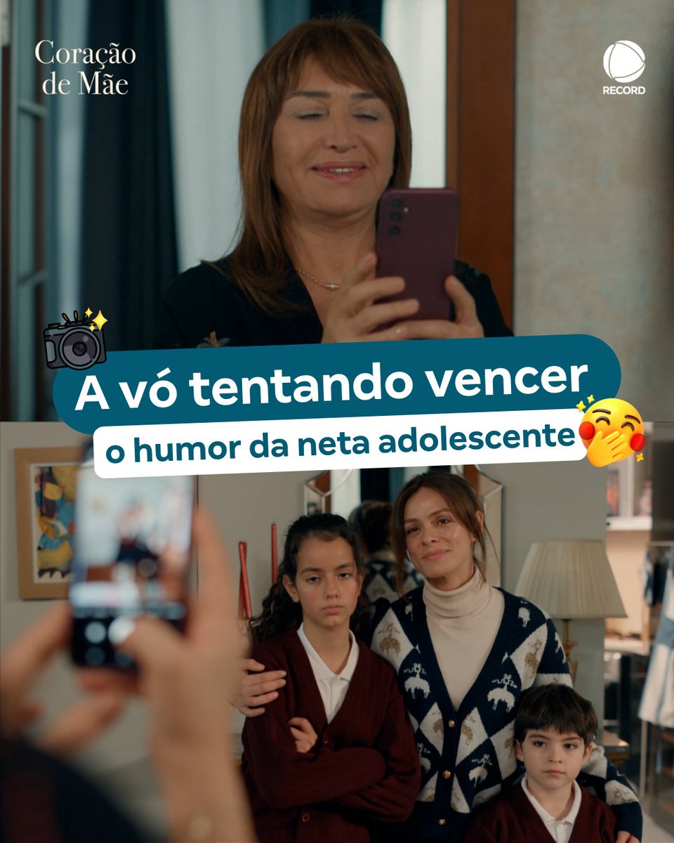 siga_record's tweet image. A vó tentando arrancar uma foto perfeita 📸✨ | A neta: 😐 [Marca aquela pessoa que é IGUALZINHA a Tilsim 😂👇]

➡️ Acompanhe as emoções de #CoraçãoDeMãe, de segunda a sexta, às 21h, na tela da #RECORD