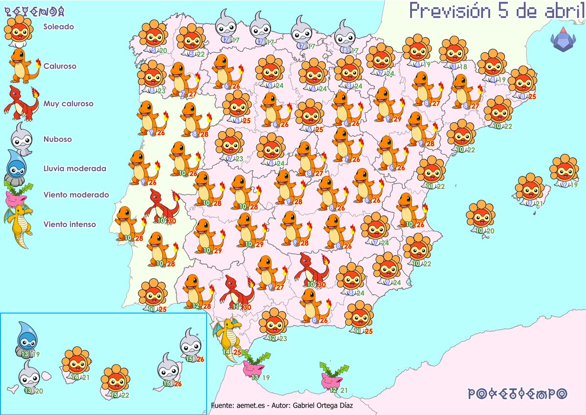 🔥 Mañana van a seguir subiendo las temperaturas en casi todo el país. En el sur se llegará a 30°C, habrá que ponerle crema solar al cristo resucitado 😅
⛅En Canarias mejora el tiempo, aunque se prevén algunos chubascos por la tarde en las laderas norte.