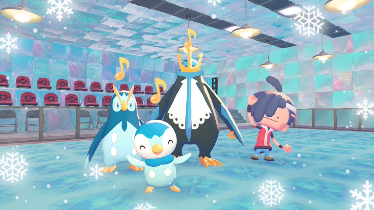 #ぽこあポケモン 
うきしまの謎の石エリアが無駄に広いからくり抜いてアイススケート場にした⛸️
観光客の氷タイプの子を全員ご招待…
本当に少ないね氷タイプ🥲
追加組来るまでポッチャマ達を氷組の仲間にカウントしとこ🐧