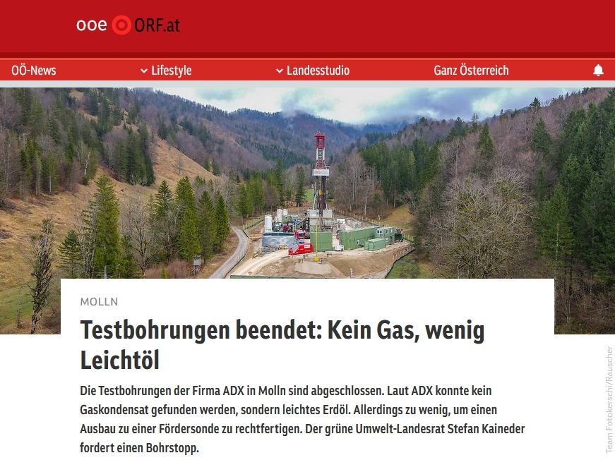 KlimaOo's tweet photo. 👉 Neuer ORF-Bericht zeigt einmal mehr: Fossile Träume lösen keine Energieprobleme.

Die Testbohrungen der Firma ADX in Molln sind abgeschlossen – das Ergebnis ist ernüchternd. https://t.co/qFPjvcrGhj