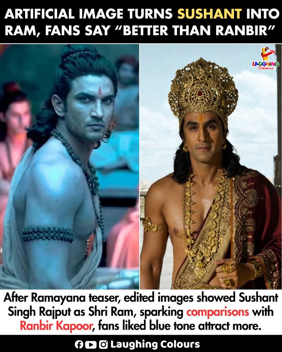 Yasmin2186's tweet photo. Ohooo hoooo hoooo ❤️🔥 #SushantSinghRajput is simply the best. No one can match his aura as Shree Ram. He completely outclasses beef-eater Ranbir. #Ramayana 

A talented life was cut short by jealous mongers. Hate Bollywood! #BoycottBollywood 
#JusticeForSushantSinghRajput https://t.co/vIq5xBn2JD