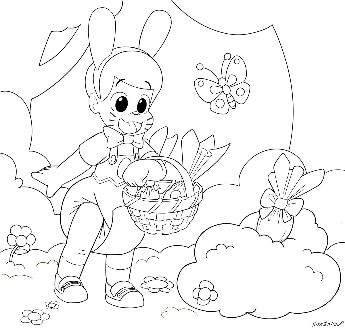 Sketchpoof's tweet photo. Mom can't hide it too much so he has a chance to find it ^w^🐰

I hope everyone has a wonderful Easter week. And for those who want to color it to remember the old times, here's a blank version🖍️ https://t.co/y25pO2fasT