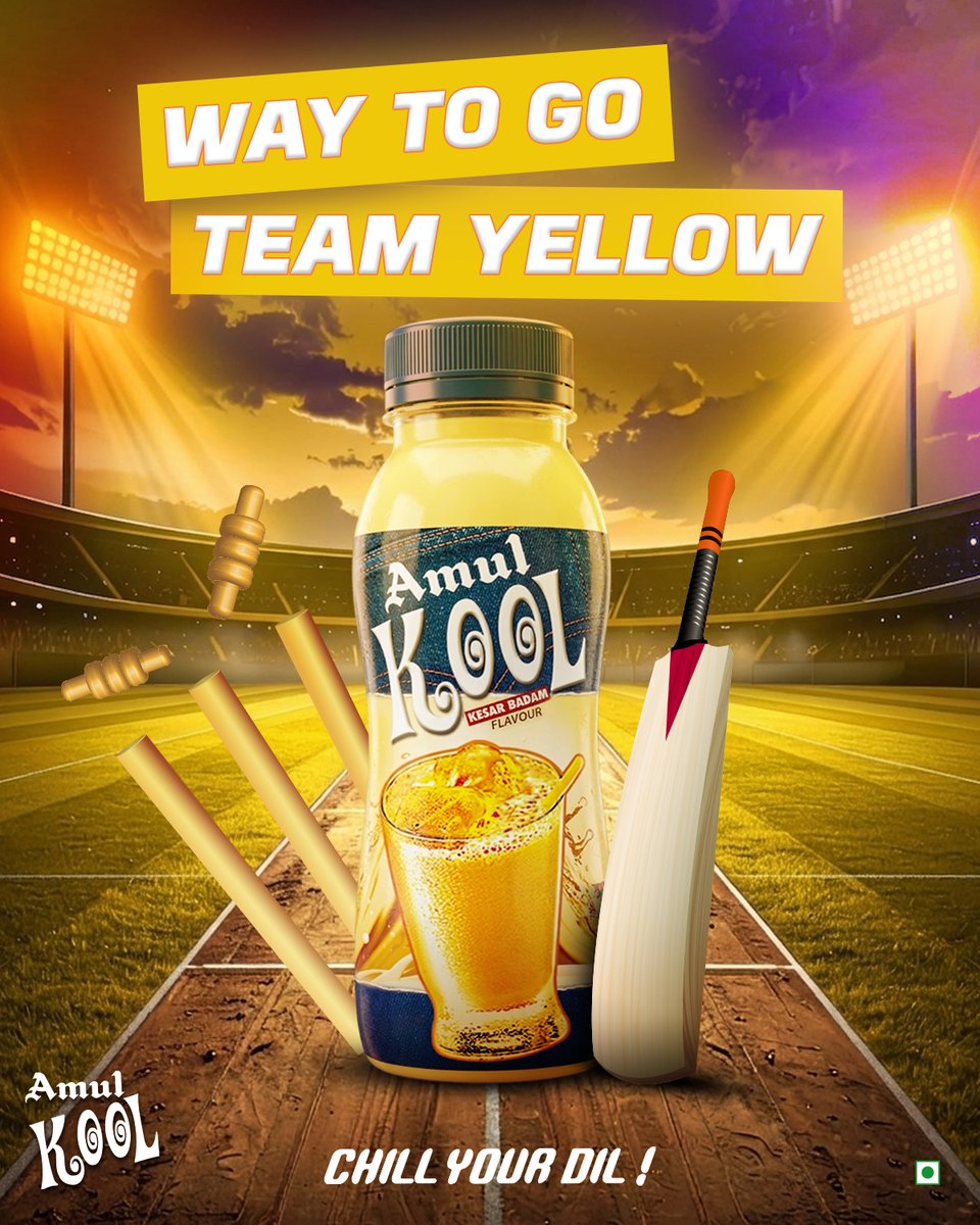 Amul_Coop's tweet photo. Kool team, Kooler support. Show some #yellove tonight with Amul Kool Kesar Badam.
Buy now on JioMart, Flipkart Minutes, Amazon, Blinkit, Zepto, Swiggy Instamart today!
#AmulKool #ChillYourDil #CricketSeason #CSKvsRCB #OfficialPartner https://t.co/m0DgAlHPCG
