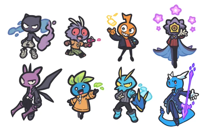 Some of my doodles for the Pokemon Gijinka zine. If you're interested, you can get the zine here: