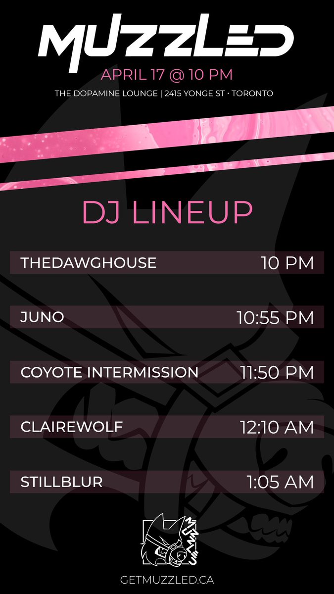 GET_MUZZLED's tweet photo. HELLO PARTY ANIMALS ‼️
Are you excited for MUZZLED ?! 👀

We are happy to announce the awesome DJ’s we have spinning for y’all 👇 https://t.co/sAWOs4lRK0