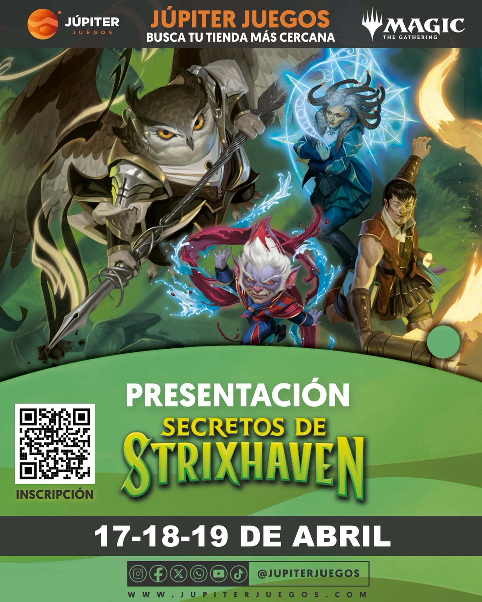 JupiterJuegos's tweet photo. ¿Te has apuntado ya a alguna de nuestras presentaciones de Secretos de Strixhaven para el fin de semana del 17, 18 y 19 de Abril? 
Busca en nuestro calendario tu tienda más cercana y reserva tu plaza.
https://t.co/iTXeX0tiaI https://t.co/GUMS07ClAq