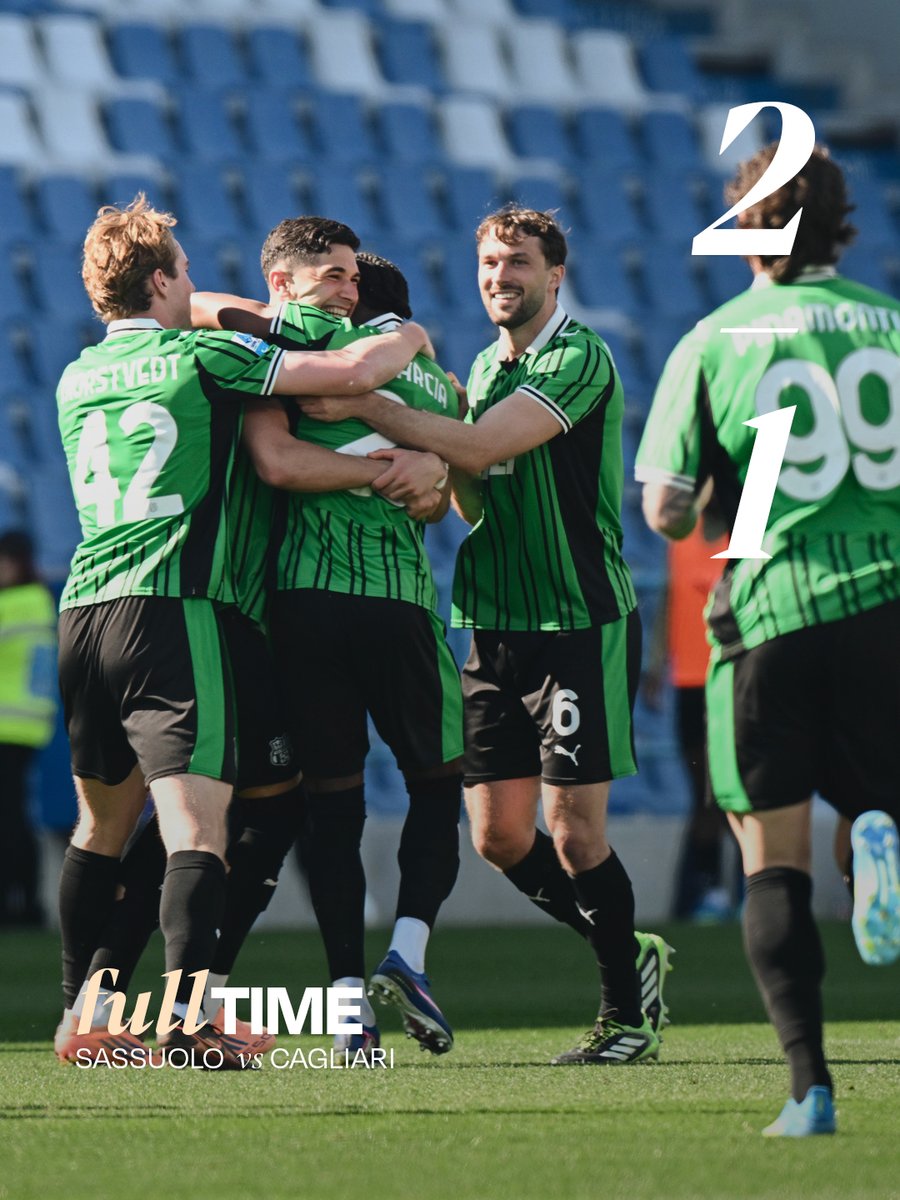 +3⃣ neroverdeeee!!! 💪

𝓯𝓾𝓵𝓵 𝗧𝗜𝗠𝗘 🔚

#SassuoloCagliari 2-1
#ForzaSasol 🖤💚
