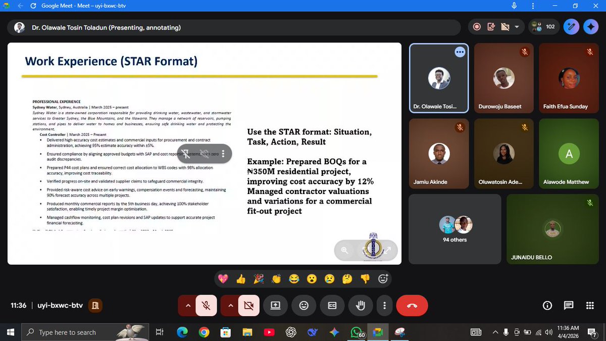 Junaedu_jj's tweet photo. Just attended an insightful webinar on how Nigerian QS students can position for international opportunities.

Key takeaway: only about 30% of what we need is learned in school the rest comes from real experience and self-development. https://t.co/RT6wY6RlID