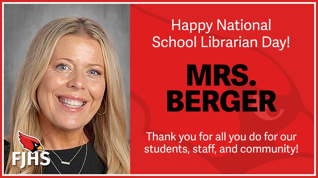 farmcardsJH's tweet image. Happy National School Librarian Day to Mrs. Berger! We appreciate all she does to support our students, staff, and school each day.  #ESED