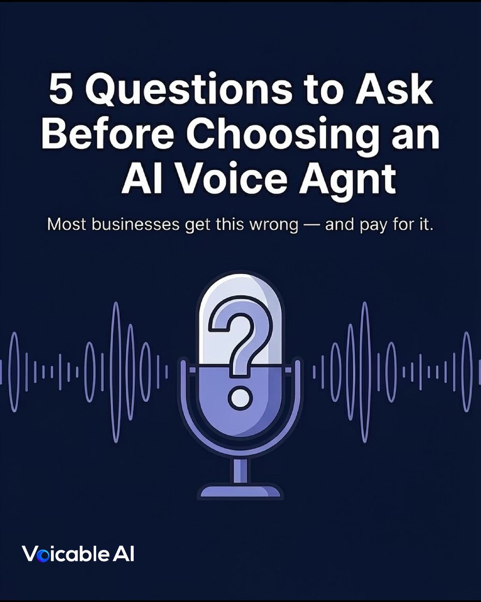voicableai's tweet photo. 🧵 Thinking about an AI voice agent? Ask these 5 questions first.

Save this thread ↓ https://t.co/J0dWLQ2bmn