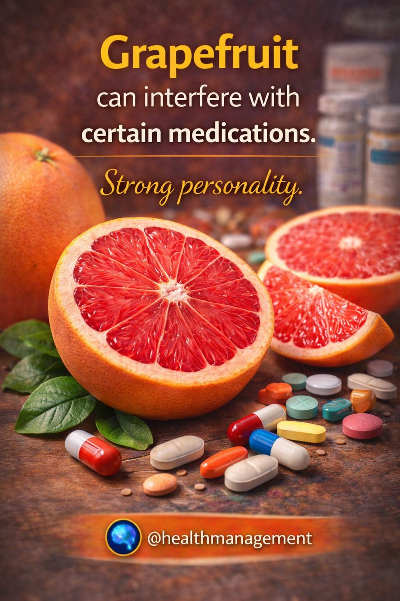 drjacobtips's tweet photo. 🍊💊 Did you know grapefruit can affect your meds?

Grapefruit can interfere with certain medications by changing how your body processes them—sometimes making them stronger or weaker.

Healthy, but with a strong personality—always check before mixing.

#FoodFacts #HealthTips https://t.co/4MoV8G8kko