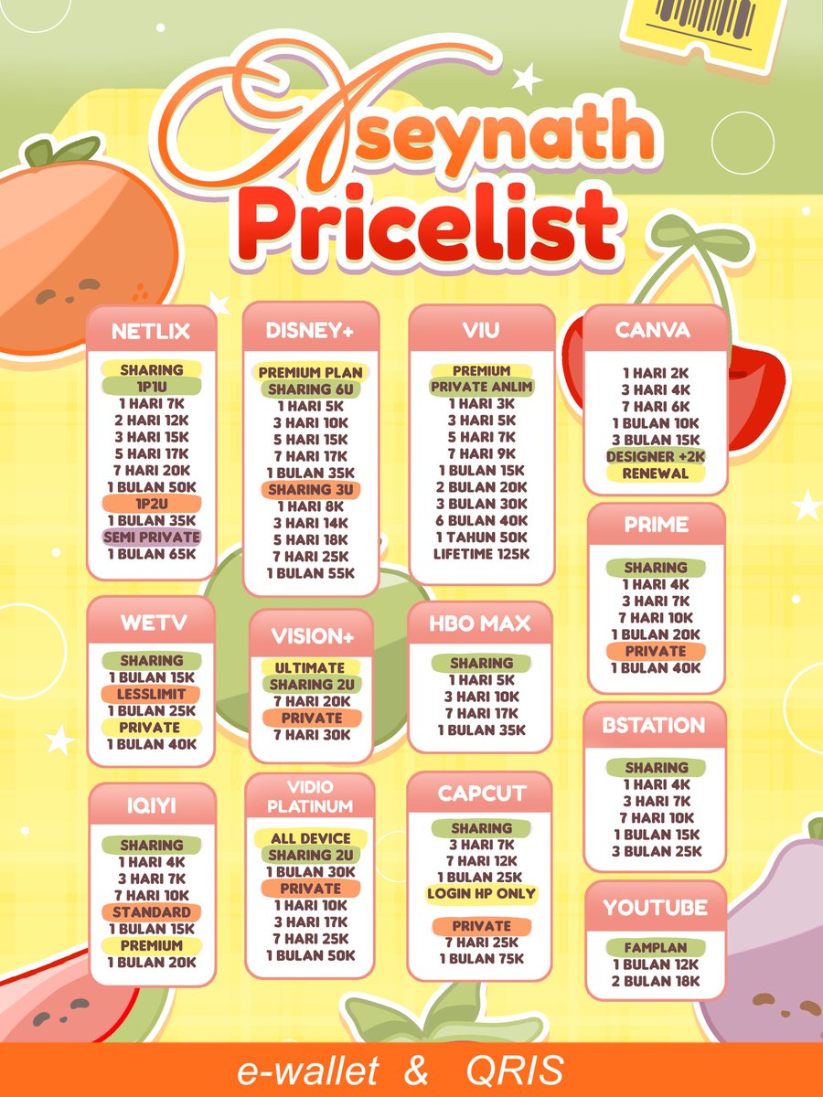 whinnys_'s tweet photo. WTS WTB JUAL BELI NEED APLIKASI APP PREMIUM MURAH GARANSI TRUSTED

NETFLIX CANVA PRO VIU WETV BSTATION IQIYI YOUKU PRIME VIDEO HBO MAX VIDIO CAPCUT DISNEY YOUTUBE

WA https://t.co/ZlnCeiaBzN

t. #zonauang 97 https://t.co/2ewW4EplbX