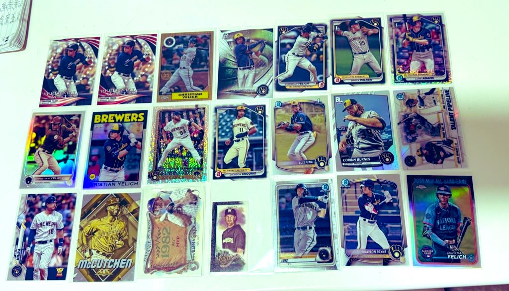 Any Brewers fans out there?
Stack of 85 inserts,color,refractors,RC’s &amp; parallels,#’d
Chourio,Yelich,Molitor,Yount &amp; more!

$18 shipped BMWT
#BetterThanABlaster 

Previous buyer backed out &amp; I don’t want to put them back!😂