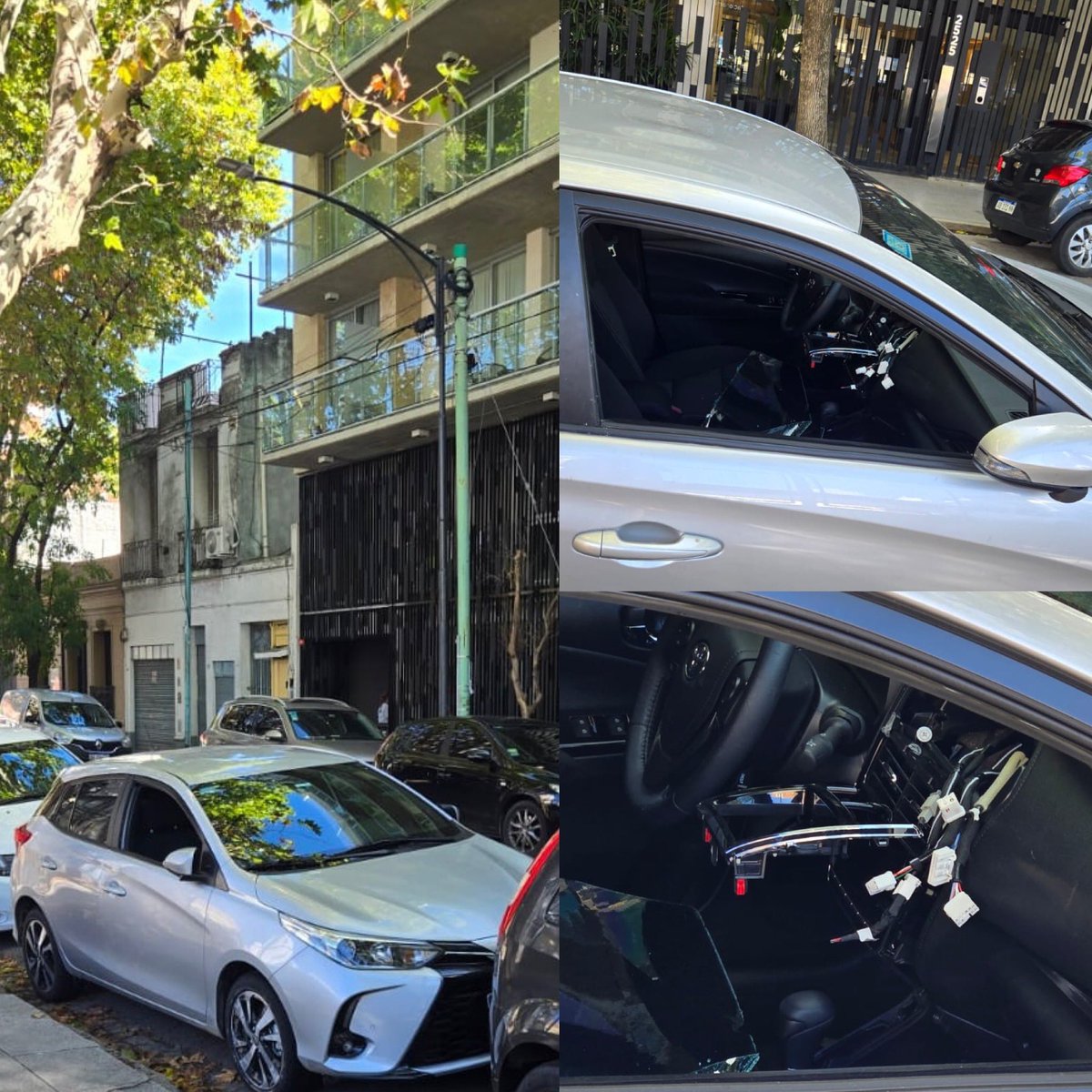 nsantillan's tweet photo. Amigos de Twitter encontremos al dueño damnificado de este Toyota Yaris , Vilela casi Amenábar , le robaron la pantalla y quedó sin ventanilla . https://t.co/zGrC0oU94c