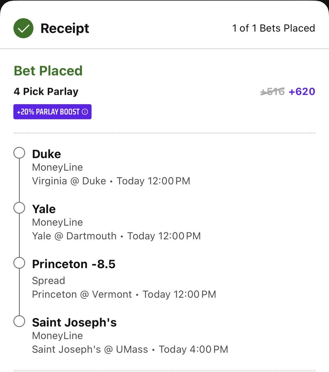 miketxson's tweet photo. College lacrosse bet of the day!

Duke ML
Yale ML
St. Joe’s ML
Princeton -8.5

2 units parlay +620 https://t.co/bq1RuX2138