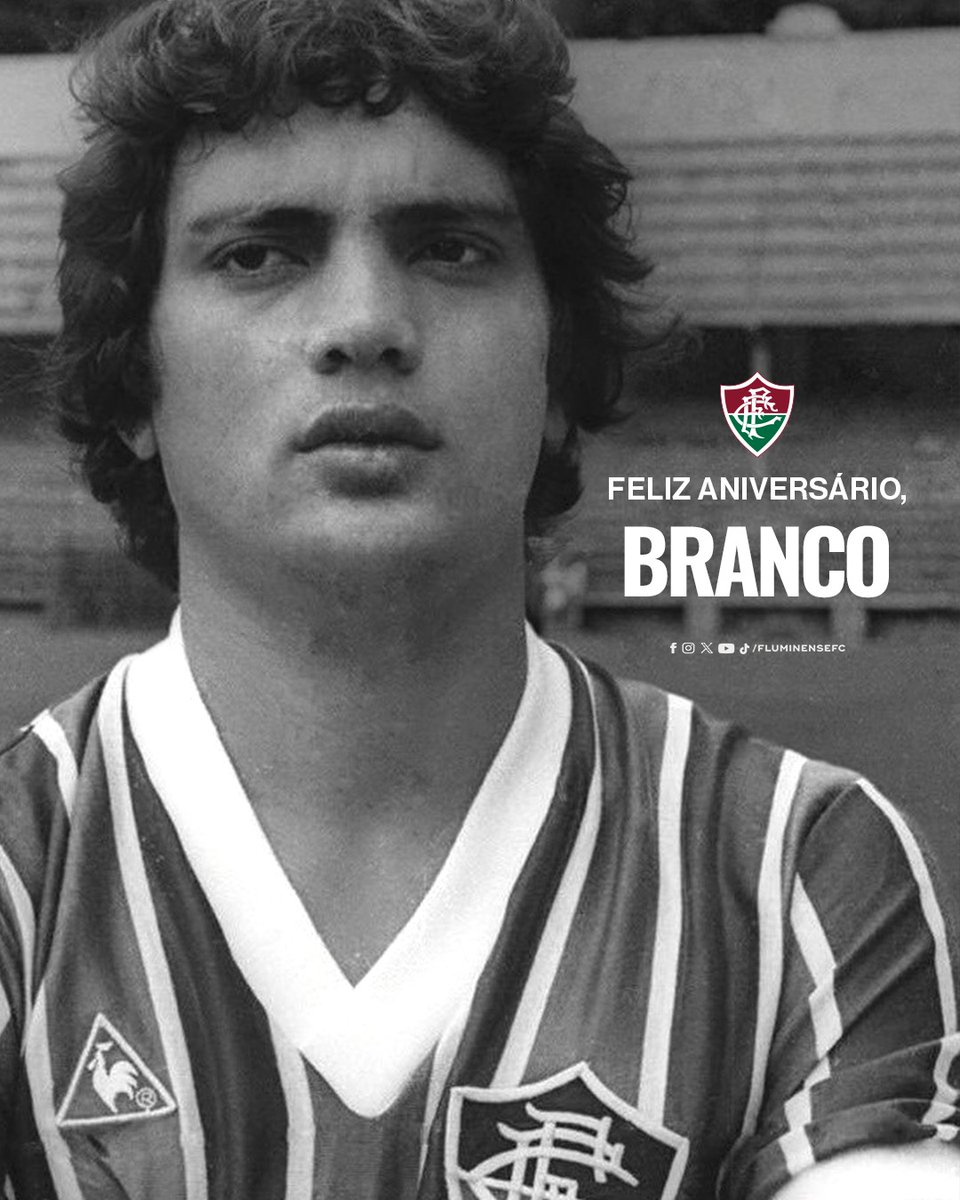 FluminenseFC's tweet photo. Campeão brasileiro e tri carioca pelo Flu e campeão do mundo pela Seleção, o lateral Branco completa 62 anos hoje!

Feliz aniversário, ídolo! ❤️💚 https://t.co/44bCP9ruNY