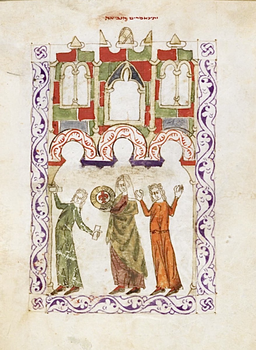 red_loeb's tweet image. "Then Miriam, the prophetess, the sister of Aaron, took a timbrel in her hand; and all the women went out with her with timbrels and dancing."  
#Passover  
BL Oriental 2737;the 'Hispano-Moresque Haggadah'; 1275 CE-1324 CE; Spain (Castile); f.86v
@BL_HebrewMSS @BLAsia_Africa