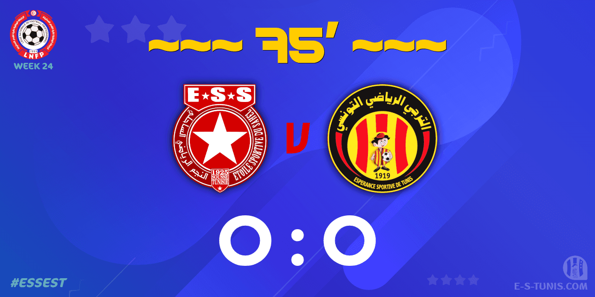 ESTuniscom's tweet photo. ⏱ 75' | #Ligue1Tn🇹🇳 Week 24 #ESSEST | #ESSahel 0⃣-0⃣ @ESTuniscom : Score reminder / تذكير بالنتيجة / Rappel du score https://t.co/gjFCP6xTSb
