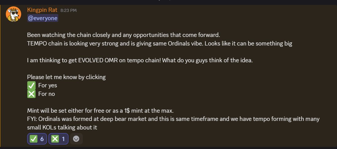 OMR_btc's tweet photo. OMR: EVOLUTION

When we launched, we dominated Magic Eden for MONTHS not for days or weeks!

For 2 Months we were on Leaderboard EVERYDAY despite being a free mint!

Rats have been watching @tempo chain and @tempowhel 

We are planning something! Join discord and VOTE!
RATS CODED https://t.co/yvoiMpo2rN