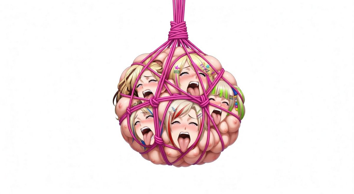 AIを使ってネタ出しシリーズ📖

今回はギャル風ヒロインチームが敵に縛られて晒されてるシーン……のつもりだったけど、予想では５人が腕ごと腰の辺りでグルッとまとめて縛られている感じだったけど、なんか違うの出来た……

流石に見る人を選びそうだなぁ……
※血とかそういう系ではないよ