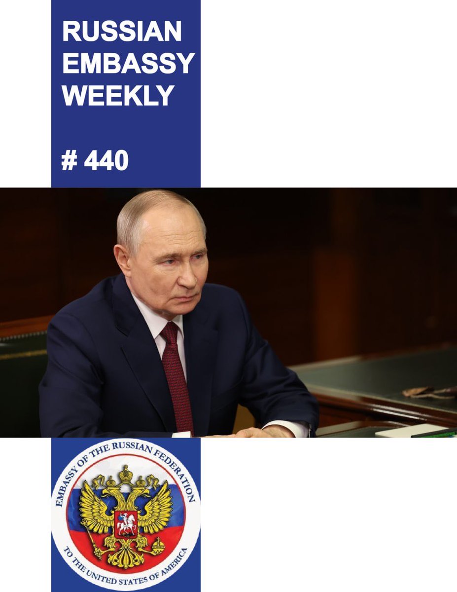 RusEmbUSA's tweet image. Enjoy The Russian Embassy Weekly #  4️⃣4️⃣0️⃣

Main topics:

#President  
🔹 Telephone conversation with President of Serbia Aleksandar Vucic  
🔹 Telephone conversation with President of Egypt Abdel Fattah el-Sisi  
🔹 Opening of transport infrastructure facilities  
🔹 Telephone
