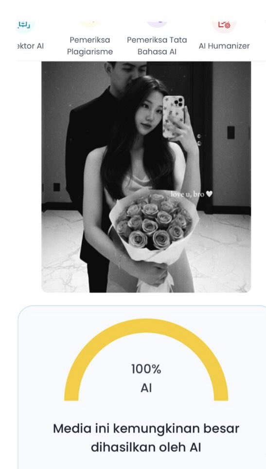timantimunz's tweet photo. pacarnya juga AI ya gath? hpnya juga AI ya? bunganya juga kan? yang ga AI kayanya cuman “love u, bro 🤍” nya ajah 🤭 btw jurusannya juga AI? https://t.co/Xv7bIEkAgM