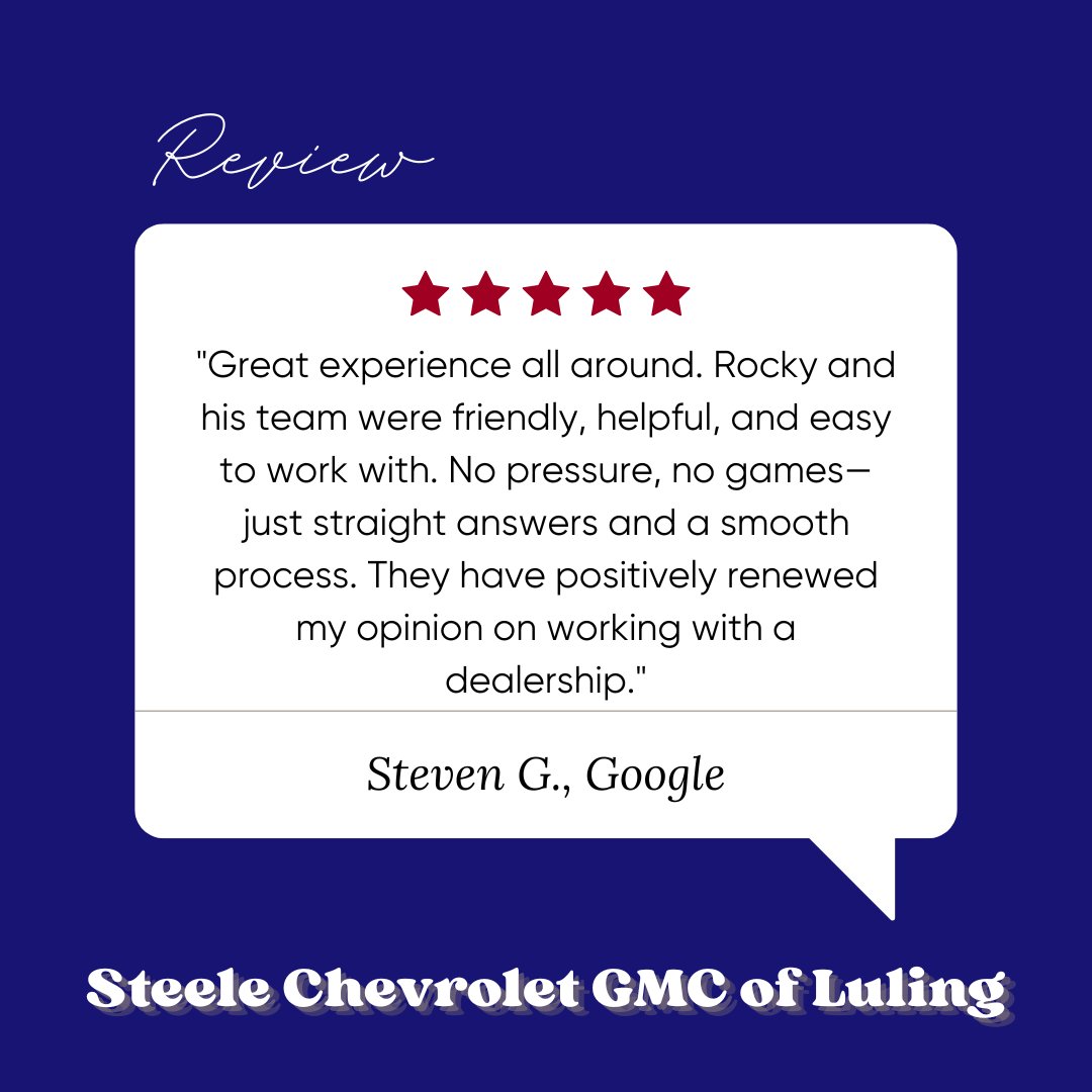 LulingChevrolet's tweet photo. Steven, thank you for your excellent feedback! We're thrilled to hear that Rocky and his team provided a friendly and smooth experience, and that we were able to positively impact your opinion of working with a dealership. https://t.co/3wg1GsKy5Z