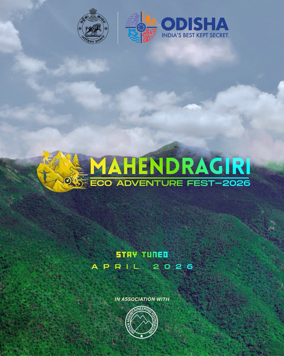 odisha_tourism's tweet photo. Brace yourself for an unforgettable adventure

Mahendragiri is set to come alive with thrilling experiences and immersive adventure activities. From scenic trails to high-energy outdoor pursuits, this is where nature and adrenaline come together.

Mahendragiri Eco Adventure Fest 2026

📅 Stay tuned for dates, registrations & activity details

#Mahendragiri #EcoAdventureFest #AdventureAwaits #ExploreOdisha #EcoTourism