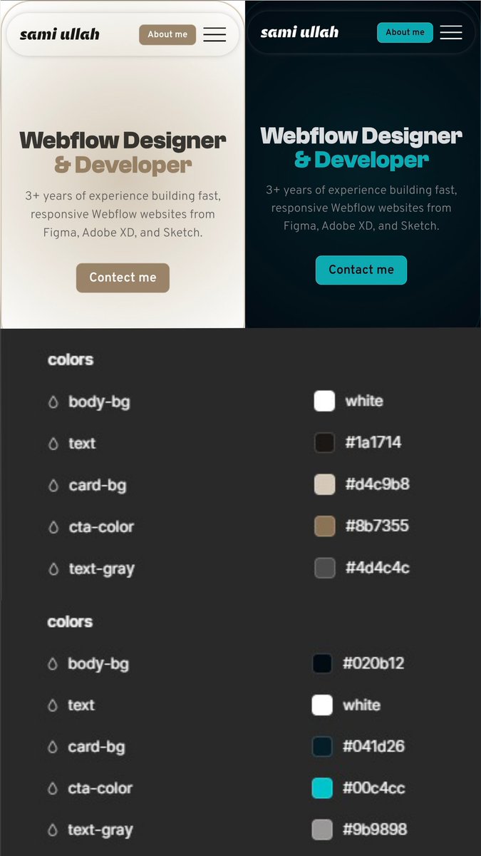 samiwebflow's tweet photo. Variables are the most powerful, most important, and biggest time-saver in Webflow. 🔥

Change your FULL website theme in just 2 minutes. That's the power of variables.

Before you scroll — which theme looks better to you?
👇 Light or Dark? Comment below!

#Webflow #Website https://t.co/iFm6NOvQRj