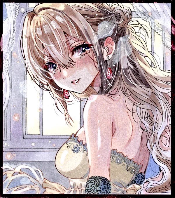 秘密の部屋 手描きイラスト アナログイラスト 色紙 原画