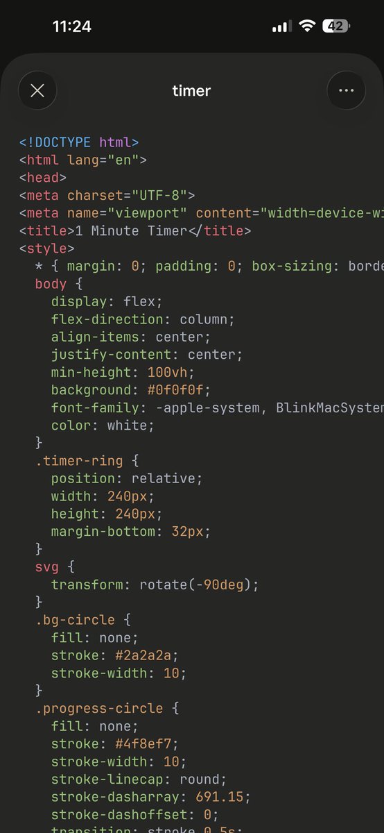 Enmanuel2D's tweet photo. @boneGPT Claude does not had a timer either so it just builds one for you and starts it https://t.co/oL4mdOnepw